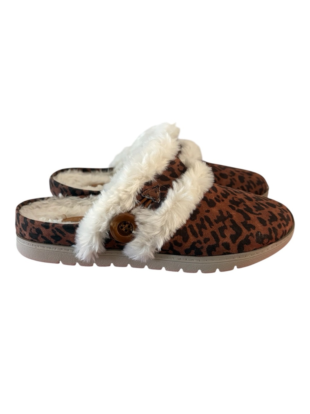Easy Spirit Slippers Leopard Print Faux Fur Lining